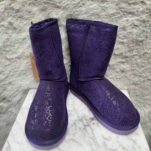 UGG Purple Classic Tall Sheepskin Flower Pattern Boots - Picture 1 of 7